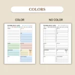 Work day log available in colorful and ink-friendly black-and-white