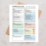 Example of a work day log with schedule, checked-off tasks, meetings, calls, messages, and notes
