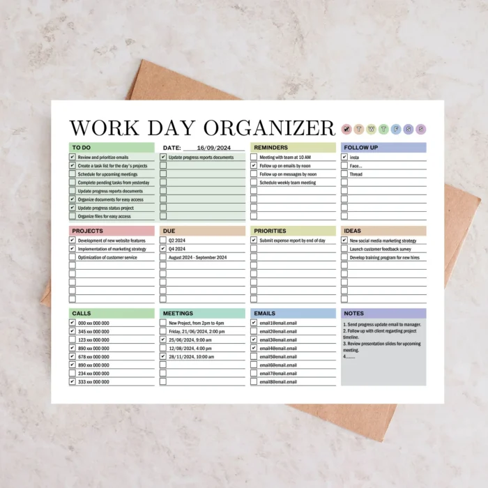 Work Day Organizer, Daily To-Do List, Fillable Printable PDF Planner ...