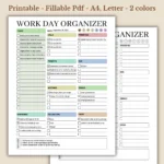 Work Day Organizer Printable Digital Planner for Work Productivity