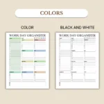Work Day Organizer available in colorful and ink-friendly black-and-white