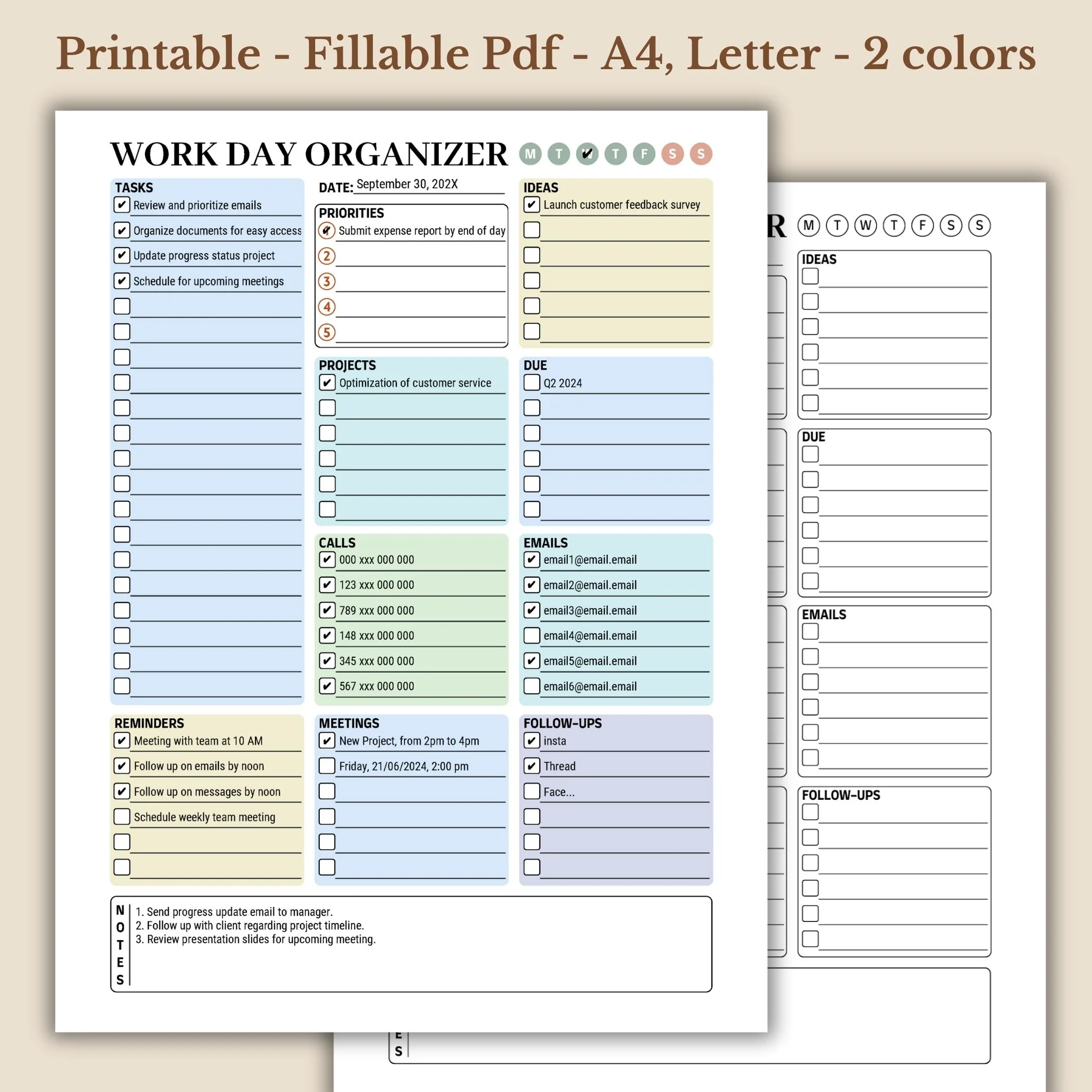 Work Day Organizer Printable for Professional Office Productivity (1) Work Day Organizer Printable for Professional Office Productivity
