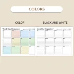 Work Day Organizer available in colorful and ink-friendly black-and-white