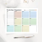 Maximize your day with this minimalist Work Day Organizer sheet featuring color-coded blocks
