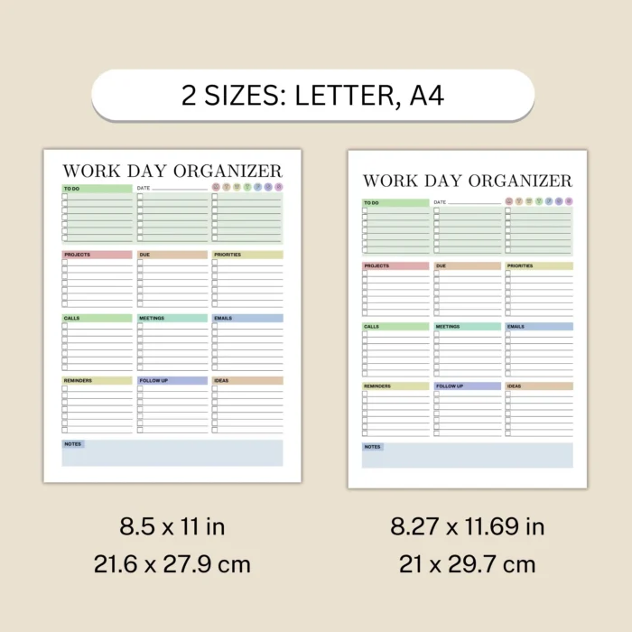 Work Day Organizer, Daily To Do List, Printable Fillable PDF, Letter ...