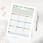 Work Day Organizer and daily to-do list for digital or print use.
