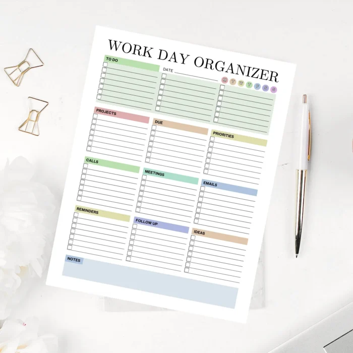 Work Day Organizer, Daily To Do List, Printable Fillable PDF, Letter ...