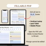 Work Day Planner fillable PDF for Desktop, Mobile & Tablet use