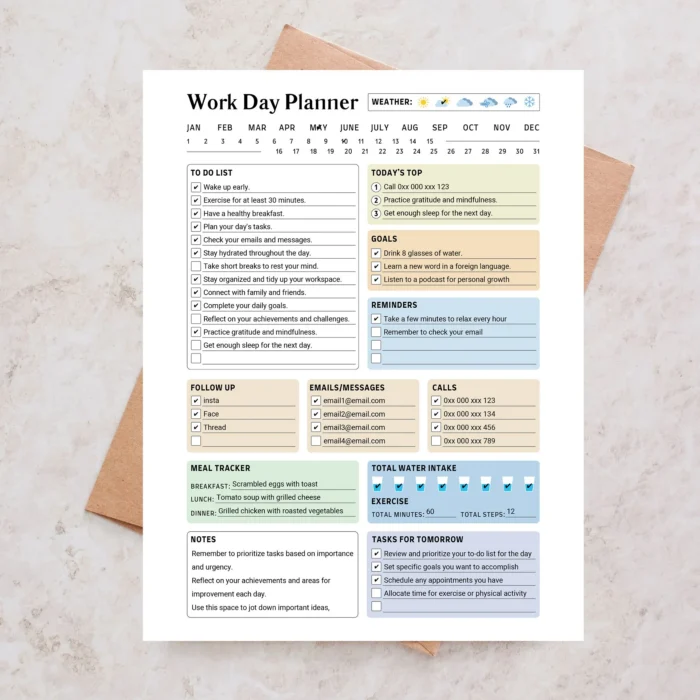 Work Day Planner, Daily To Do List, Printable Fillable PDF - Daily ...