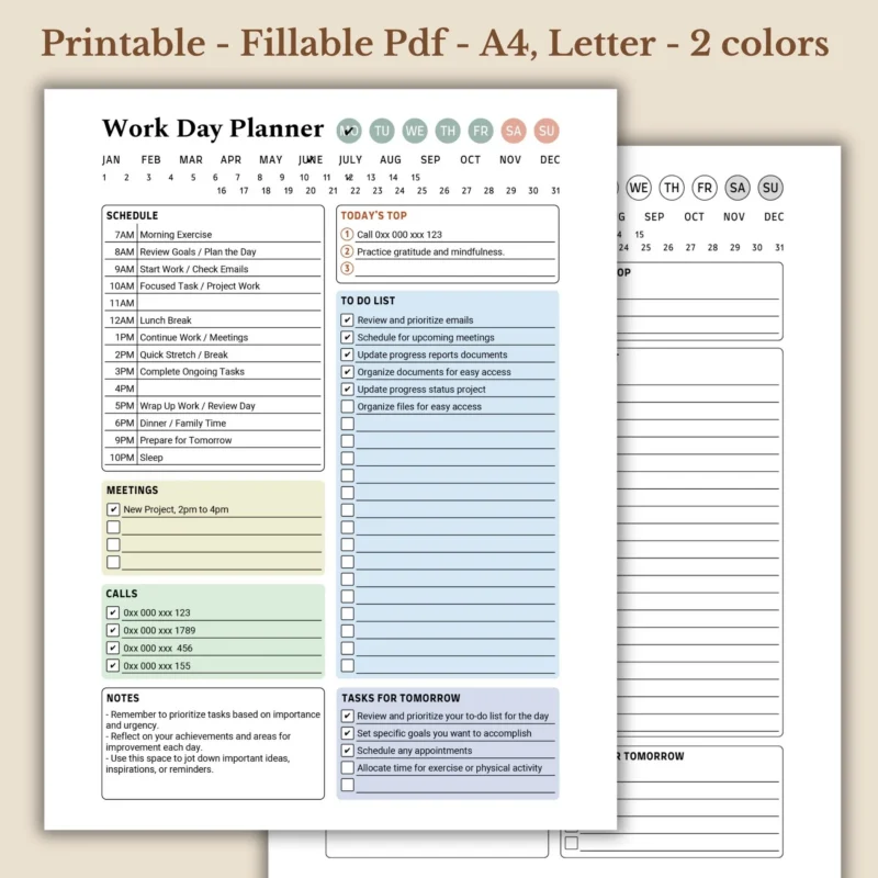 Work Day Planner Simple Ver, Longer To-do List, Work Productivity PDF Printable