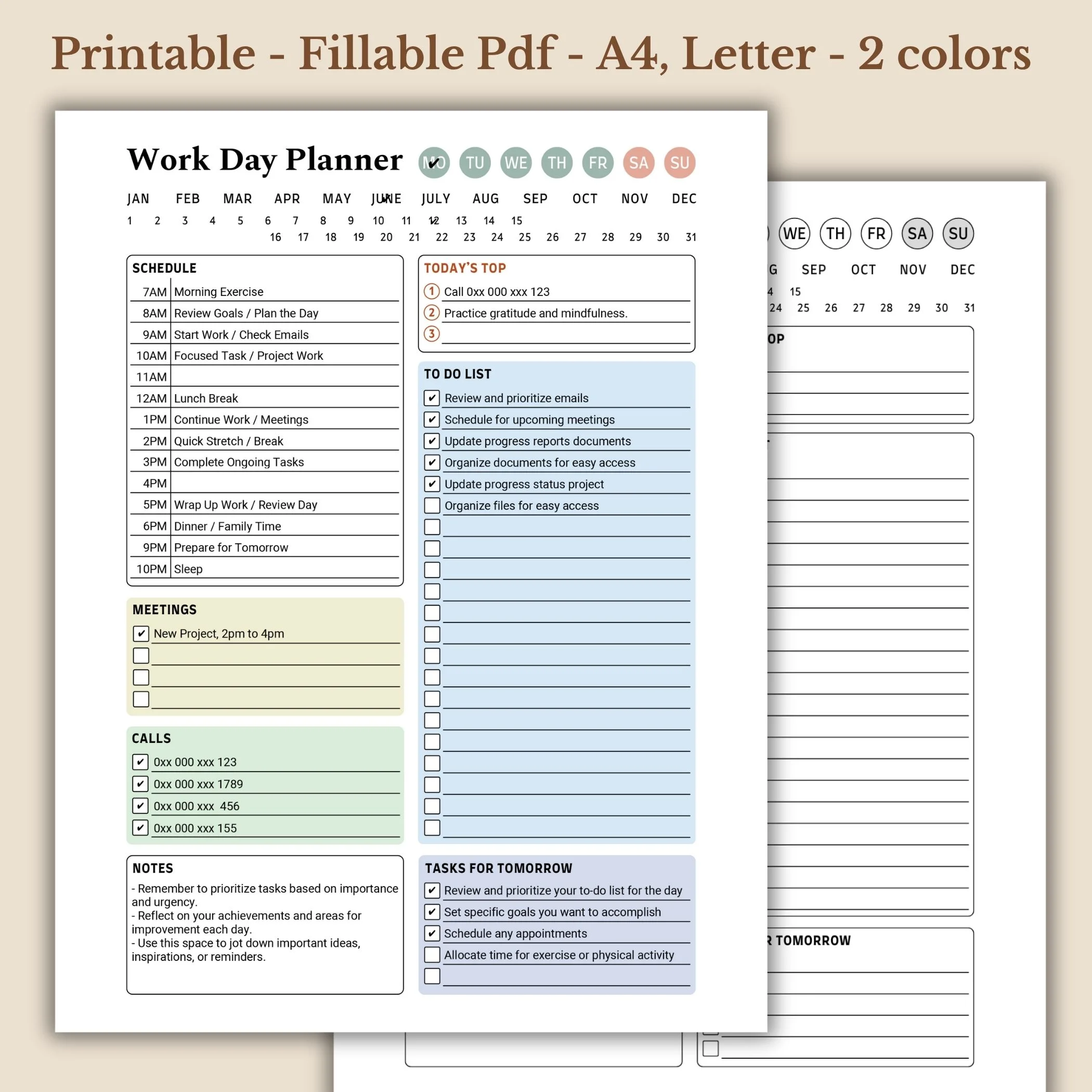 Work Day Planner Simple Ver, Longer To-do List, Work Productivity PDF Printable (1) Work Day Planner Simple Ver, Longer To-do List, Work Productivity PDF Printable