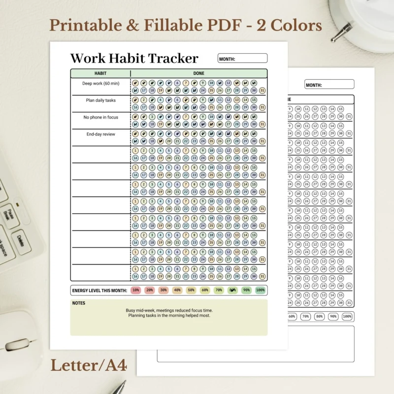 Work Habit Tracker Printable for Professional Discipline and Routine