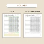 Work Habit Tracker available in colorful and ink-friendly black-and-white