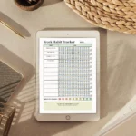 Sample Work Habit Tracker with pre-filled daily routines, skill-building goals, and weekly self-reflection notes for professional growth