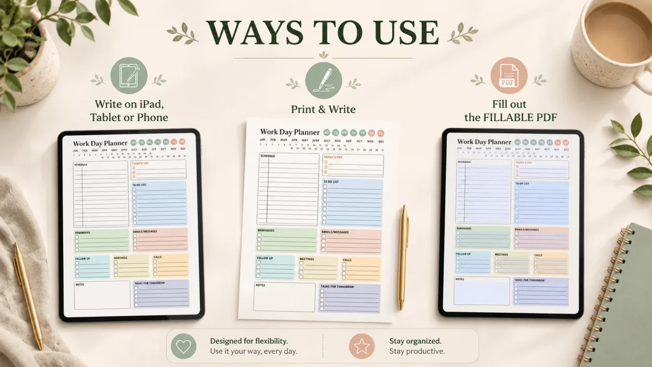 A printable planner lets you choose between handwriting or digital planning depending on your workflow.
