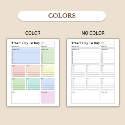 Tavel Day To Day available in colorful and ink-friendly black-and-white