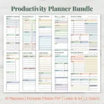 Productivity Planner Bundle Printable PDF Daily Work Organizer Kit