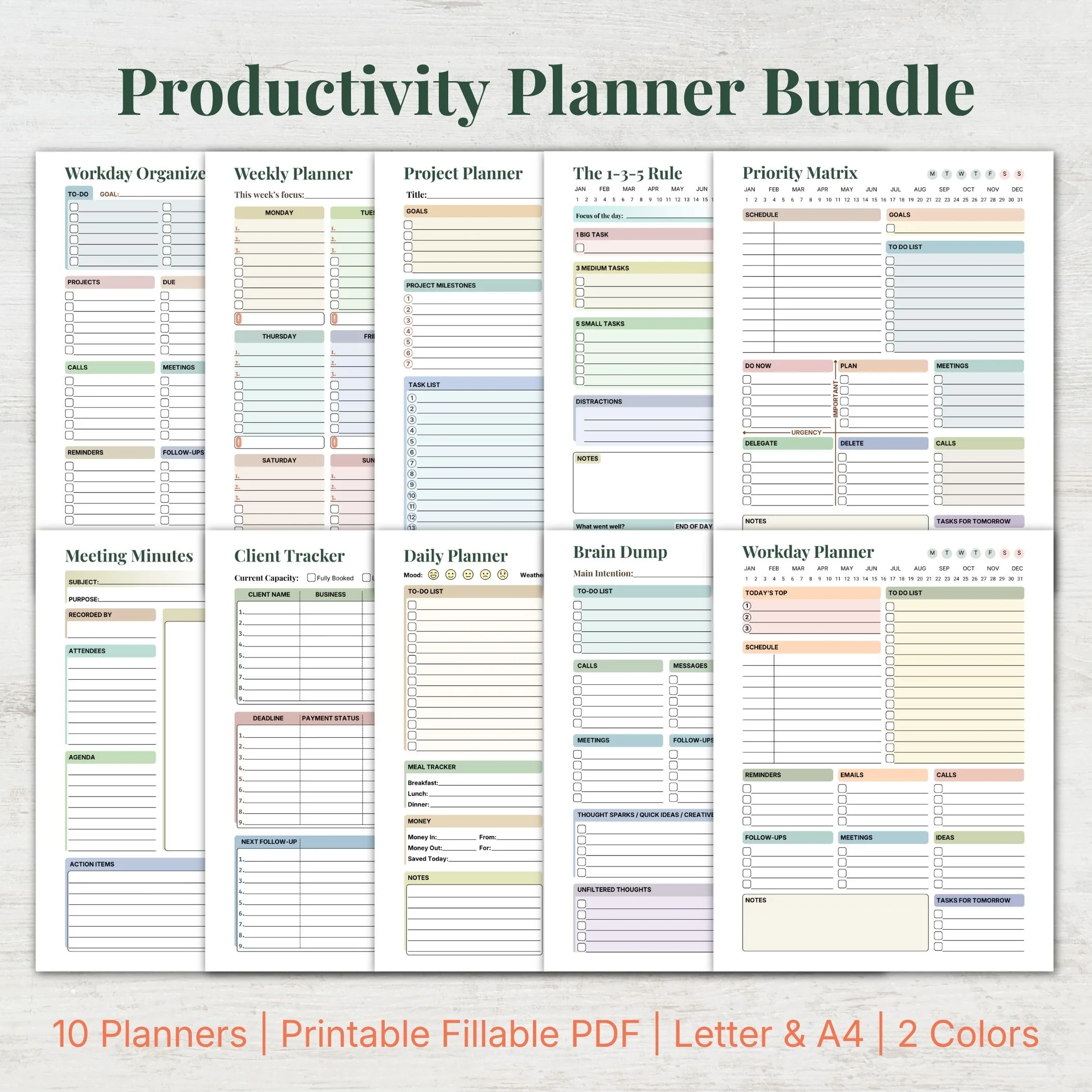 Productivity Planner Bundle Printable PDF Daily Work Organizer Kit (1) Productivity Planner Bundle Printable PDF Daily Work Organizer Kit