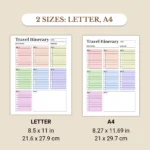 Travel Itinerary Planner available in US Letter & A4 sizes