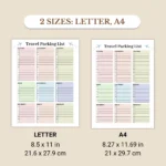 Travel Packing Checklist available in US Letter & A4 sizes
