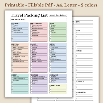 Travel Packing List Printable for Vacation Organization and Luggage Essentials