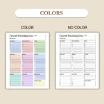 Travel Packing List available in colorful and ink-friendly black-and-white