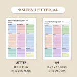 Travel Packing List available in US Letter & A4 sizes
