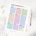 A clean vacation preparation dashboard featuring organized checkboxes for luggage inventory and final departure reminders.
