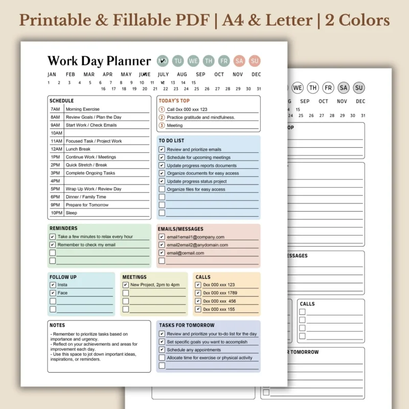 Work Day Planner Printable for Productivity and Time Management (1)