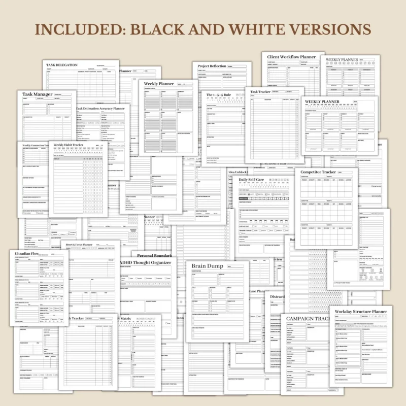 Productivity Planner Vault, Printable & Fillable Planners for Work, Focus, Goals & Organization