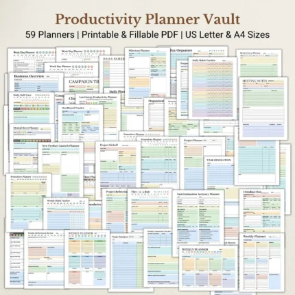 Productivity Planner Vault, Printable & Fillable Planners for Work, Focus, Goals & Organization