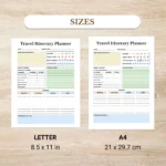 Travel Itinerary Planner available in US Letter & A4 sizes