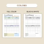 Travel Planner available in colorful and ink-friendly black-and-white