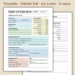 Trip Overview Printable for Vacation Planning and Logistics