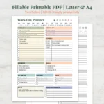 Work Day Planner Fillable Printable for Daily Productivity and Time Management